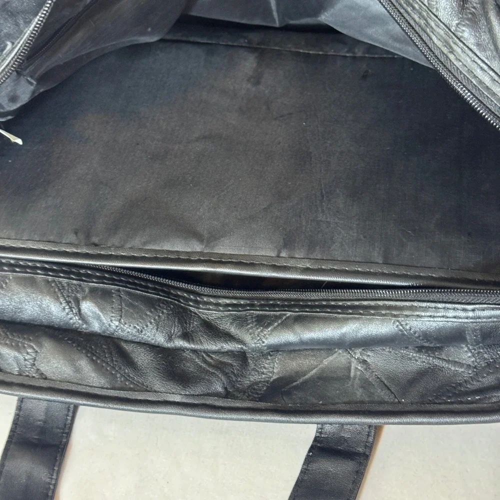 Patchwork Bonded Leather Briefcase Large Black Laptop Bag Professional
